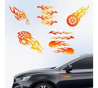 Hobbspring 5Pcs Orange Flame Car Stickers 14.8x15.5cm Stripe Flame Vinyl Car Decals Racing Flaming Flags Plastic Vehicle Decoration Decal for Auto Window and Body Cling