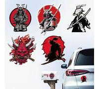 Hobbspring 5Pcs Samurai Warrior Car Stickers Reflective Japen Bushido Decals Vinly Sticker Waterproof Japanese Warriors Spirit Bumper Decal for Vehicle Decoration Car Window Laptop Toolbox & Gear