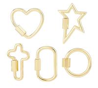 Hobbspring 5Pcs Screw Carabiner Lock Clasp 18K Gold Plated Keychain Lock Charms Clasps Oval Round Star Heart Cross Link Lock Clasps for Necklace Bracelet Making Dangling Charms Keyrings Handbag Decor