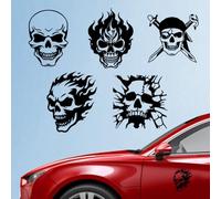 Hobbspring 5Pcs Skull Car Stickers 14.8x15.5cm Skeleton Pirate Vinyl Car Decals Halloween Skull Plastic Vehicle Decoration Decal for Auto Window and Body Cling