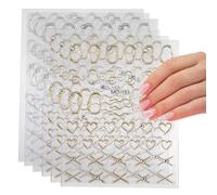 Hobbspring 6 Sheets Silver Gold Nail Art Decals 2 Colors Irregular Frames Nail Art Stickers Hollow Geometric Nails Stickers with Rhinestone for DIY Manicure Decoration