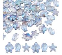 Hobbspring 60pcs Fish Ocean Beads Tortoise Starfish Bead 3 Styles Glass Light Steel Blue Summer Loose Spacer Beads for Jewelry Making DIY Bracelets Necklace Supplies
