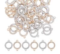 Hobbspring 60Pcs Rhinestone Connectors CZ Crystal Flat Round Links Charm Alloy Golden Silver Shiny Double Holes Links Charm for Bracelet Earring Jewellery Making DIY Crafts