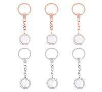Hobbspring 6pcs 2 Colors Rhinestone Photo Charm Keychain 1.3 Inch Flat Round Memory Locket Key Chain Double-Sided Picture Frame Keyring Blank Photo Keyring for Women Men