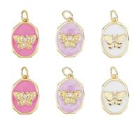 Hobbspring 6Pcs Cubic Zirconia Enamel Charm 4 Colors Enamel Butterfly Charms with Jump Ring 18K Gold Plated Polygon Animal Charms for Necklace Earrings Bracelets Jewelry Making DIY Crafts