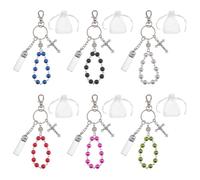 Hobbspring 6pcs Holy Water Rosary Bead Keychain 6 Colors Catholic Keychain Holy Water Bottles Keychains with Crucifix and Organza Bags for Catholic Christian Easter First Communion Party Favor