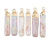 Hobbspring 6Pcs Natural Pearl Pendants Rectangle Freshwater Pearl Pendant Electroplated Natural Keshi Pearls Charms for Necklace Earrings Bracelets Jewelry Making DIY Crafts