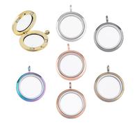 Hobbspring 7Pcs Memory Locket Charms 7 Colors Living Floating Memory Locket Glass Flat Round Picture Photo Charms for Bouquet Decoration Key Chain Necklace Jewelry Making
