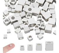 Hobbspring 80Pcs Cube Spacer Beads 4 Styles 925 Sterling Silver Plated Spacer Beads Smooth Cube with Round Hole Brass Loose Bead for Jewelry Necklace Bracelets Earrings Making