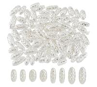 Hobbspring 80Pcs Hollow Spacer Beads 4 Styles 925 Sterling Silver Plated Spacer Beads Filigree Rice Brass Metal Spacers Loose Bead for Jewelry Necklace Bracelets Making