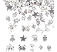 Hobbspring 80pcs Ocean Animal Beads 9 Styles Goldfish Dolphin Loose Spacer Beads Tortoise Octopus Sea Life Creatures Alloy Bead for Bracelet Necklaces Earrings Jewelry Making