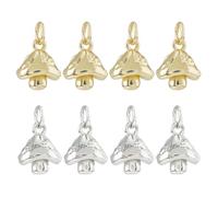 Hobbspring 8Pcs 2 Colors Brass Mushroom Charms Plants Forest Charm 11x9.5mm Tiny Mushroom Charms Lovely Food Vegetable Pendant with Jump Ring for Necklace Bracelet Jewelry Making