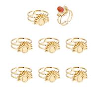 Hobbspring 8pcs Adjustable Blank Rings Sun Open Cuff Ring Settings Stainless Steel Pad Ring Base 18K Gold Plated Finger Rings with 5x4mm Oval Tray for Jewelry Making