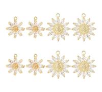 Hobbspring 8Pcs Cubic Zirconia Flower Charms 2 Styles 18K Gold Plated Daisy Charms Brass Micro Pave Sun Flower Charm with Jump Rings for Jewelry Necklace Bracelets Making DIY Crafts