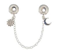 Hobbspring 925 Sterling Silver Bracelets Safety Chains Crystla Rhinestone Sun Moon Charm Platinum Clip Lock Stopper Charm with Alloy Chains European Dangle Pendants for Women