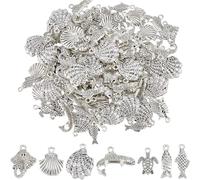 Hobbspring 93Pcs Marine Life Charms 7 Styles Antique Silver Alloy Ocean Animals Charms Tibetan Seashell Fish Tortoise Pendants for Jewelry Necklace Bracelets Earrings Making DIY Crafts