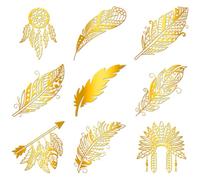 Hobbspring 9Pcs Golden Metal Sticker 4cmx4cm Feather Metal Decals Boho Dreamcatcher Waterproof Decorate Sticker for Scrapbooks DIY Resin Crafts Phone Water Bottle Decoration