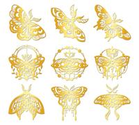 Hobbspring 9Pcs Golden Metal Sticker 4cmx4cm Moth Metal Decals Butterfly Skull Insects Waterproof Decorate Sticker for Scrapbooks DIY Resin Crafts Phone Water Bottle Decoration