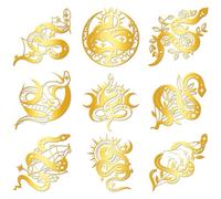 Hobbspring 9Pcs Golden Self Adhesive Stickers 4cmx4cm Animal Metal Decals Star and Moon Snake Waterproof Decorate Sticker for Scrapbooks DIY Resin Crafts Phone Water Bottle Decoration
