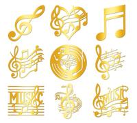 Hobbspring 9Pcs Golden Self Adhesive Stickers 4cmx4cm Music Note Metal Decals Music Scenes Waterproof Decorate Stickers for Scrapbooks DIY Resin Crafts Phone Water Bottle Decoration