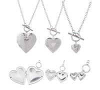 Hobbspring 9pcs Stainless Steel Locket Pendants 3 Styles Photo Heart Frame Pendants Love Wedding Picture Locket Necklace with Toggle Clasps for DIY Memorial Necklace Jewelry Making Gift for Women