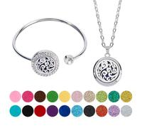 Hobbspring Aromatherapy Essential Oil Diffuser Necklace Tree of Life and Cloud Aromatherapy Cuff Bangle Alloy Rhinestone Diffuser Bangles and Necklace with 20Pcs Refill Pads for Women
