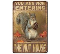 Hobbspring Bedroom Metal Tin Sign Squirrel Pinecone Tin Sign Decor for Garden Coffee Kitchen Park Cute Iron Wall Art Decoration YOU ARE NOW ENTERING THE NUT HOUSE 20 * 30cm/8 * 12in