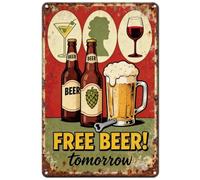 Hobbspring Beer Wine Tin Signs for Pubs Drinking Cheers Party Iron Wall Art Decorations Bars Kitchen Metal Sign Vintage Red Green Free Beer Tomorrow Restaurants Shops Decro