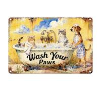 Hobbspring Dog Cats Tin Signs for Bathroom Washing Cute Animals Iron Wall Art Decorations Pubs Hotel Metal Sign Funny Cozy Wash Your Paws Pets Shop Garden Bedroom Decro