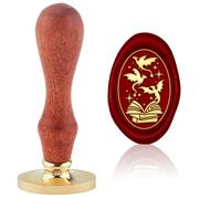 Hobbspring Dragon Wax Seal Stamp Replaceable Envelopes DIY Seal Stamp Magic Book Retro Oval Brass Head Wooden Handle for Back to School Party Invitation Card Wine Packages Back to School