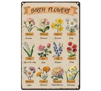 Hobbspring Flower Knowledge Metal Tin Signs 20x30cm Retro Birth Month Flower Sign Rusty Look Month Flower Chart Art Print for Room Garden Yard Home Balcony Shop Wall Decor