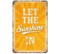 Hobbspring Garden Coffee Wall Decorative Hanging Painting Bright Yellow Sunshine Words Tin Sign Poster 12 * 8in Iron Metal Sign for Balcony Bars Doors LET THE SUNSHINE IN