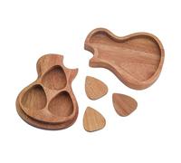 Hobbspring Guitar Picks 3 Pcs Wooden Guitar Picks with Holder Box Wood Guitar Shape Collector Box Classical Triangle Guitar Picks for Bass Guitar Musical Ukulele Lover