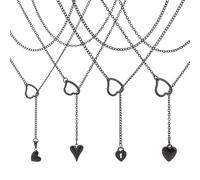 Hobbspring Heart O-Ring Slip Chain Necklace 4 Style 304 Stainless Steel Adjustable Love Choker with 12-15mm Pendants Trendy Layered Jewelry Gift for Women Valentine Party Date Night