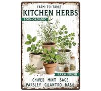 Hobbspring Herbs Vintage Metal Tin Signs 20x30cm Retro Kitchen Herbs Sign Farm to Table Fresh Herbal Plant Poster for Room Garden Yard Home Kitchen Shop Outdoor Wall Decor