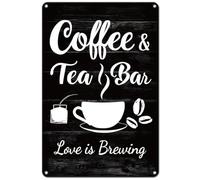 Hobbspring Hot Coffee Black White Tin Sign Decor 30cmx20cm Tea Bar Love is Brewing Metal Signs Coffee Pubs Lounge Living Room Balcony Iron Wall Art Decoration 1pc