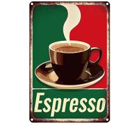 Hobbspring Hot Coffee Espresso Tin Sign Decor 30cmx20cm Cozy Red White Green Italian Flag Colors Metal Signs Cafe Pubs Clubs Living Room Bars Kitchen Balcony Iron Wall Art Decoration 1pc