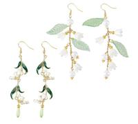 Hobbspring Lily of the Valley Flower Earring 2 Pairs Dangle Flower Leaf Fish Hook Earrings 90mm Floral Drop Women Hanging Jewelry Gifts for Mother's Day Birthday Anniversary