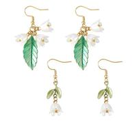 Hobbspring Lily of the Valley Flower Earring 2 Pairs Dangle White Fairy Flower Leaf Fish Hook Alloy Earrings Floral Drop Women Mom Hanging Jewelry Gifts for Mother's Day Birthday Anniversary
