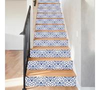 Hobbspring Mandala Theme Staircase Stickers 15Pcs Blue Rectangle Smooth Stair Riser Decals 39.37x7.09In Water Proof PVC Plastic Staircase Decor for Steps Kitchen Living Room Home Decor