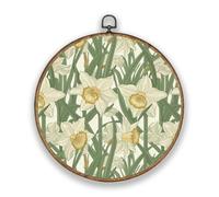 Hobbspring March Daffodil Round Wall Art Decor Vintage Wooden Framed Canvas Prints Wall Artwork for Garden Balcony Narcissus Faint Yellow Plants Wall Art Prints Artwork Diameter 10.2in