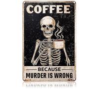 Hobbspring Metal Signs Coffee Skeleton Vintage Skull Style Wall Hanging Plaque for Kitchken Cafes Restroom Garden Balcony Living Room MURDER IS WRONG Door Sign Coffee Theme 1pc 20x30cm