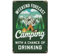 Hobbspring Metal Signs for Home School Camping Mountains Tent Campfire Iron Tin Sign Weekend Forecast Metal Poster Sign for Office Garden Pubs Hotel Fresh Green