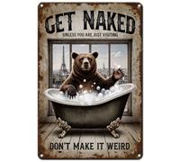 Hobbspring Metal Tin Signs Brown Bear Cleaning Funny Wall Art Decorations Retro GET NAKED Cute Animal Door Tin Sign for Bathroom Balcony Bars Club 12 * 8inches 1pc