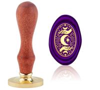 Hobbspring Moon Star Wax Seal Stamp Replaceable Envelopes DIY Seal Stamp Vintag Hand Oval Brass Head Wooden Handle for Divination Gift Birthday Party Invitation Card Wine Packages Back to School