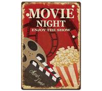 Hobbspring Movie Night Vintage Metal Tin Sign 20x30cm Retro Enjoy The Show Sign Rusty Look Movie Popcorn Metal Poster for Cinema Cafe Bar Pub Beer Club Wall Home Decor