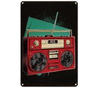 Hobbspring Music Stores Bars Wall Decorative Hanging Painting Vintage Red Green Radio Tin Sign Poster 12 * 8in Iron Metal Sign for Record Store Coffee Shops Doors