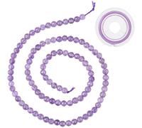 Hobbspring Natural Amethyst Beads Strands 100Pcs Faceted Gemstone Beads 3.5mm Purple Loose Beads Rondelle Beads Strand with Elastic Crystal String for Bracelet Necklace Earring Jewelry Making