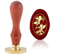 Hobbspring Retro Angel Wax Seal Stamp Replaceable Envelopes DIY Fairy Seal Stamp Cupid Oval Brass Head Wooden Handle for Valentine's Day Gift Wedding Party Invitation Card