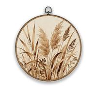 Hobbspring Rustic Wildflower Scripture Wood Textured Plastic Frame Round Wall Art Decor 10.2 * 10.2in Beige Color Polyester Wall Hanging Door Decor for Garden Kitchen Balcony Office